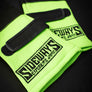 Fluoro Green and Black racing gloves with Sideways Experience Japan Logo embroidered. 