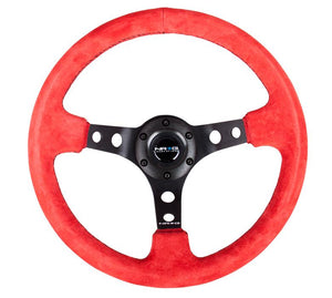 NRG "Sports Style" Red Suede Steering Wheel 350mm w/Black Stitch