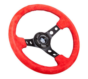 NRG "Sports Style" Red Suede Steering Wheel 350mm w/Black Stitch